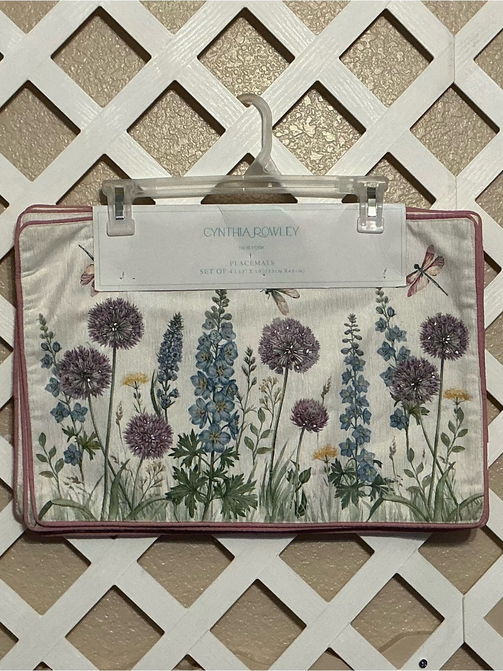 Cynthia Rowley Purple & Blue Beaded Floral Placemats. Set of 4
